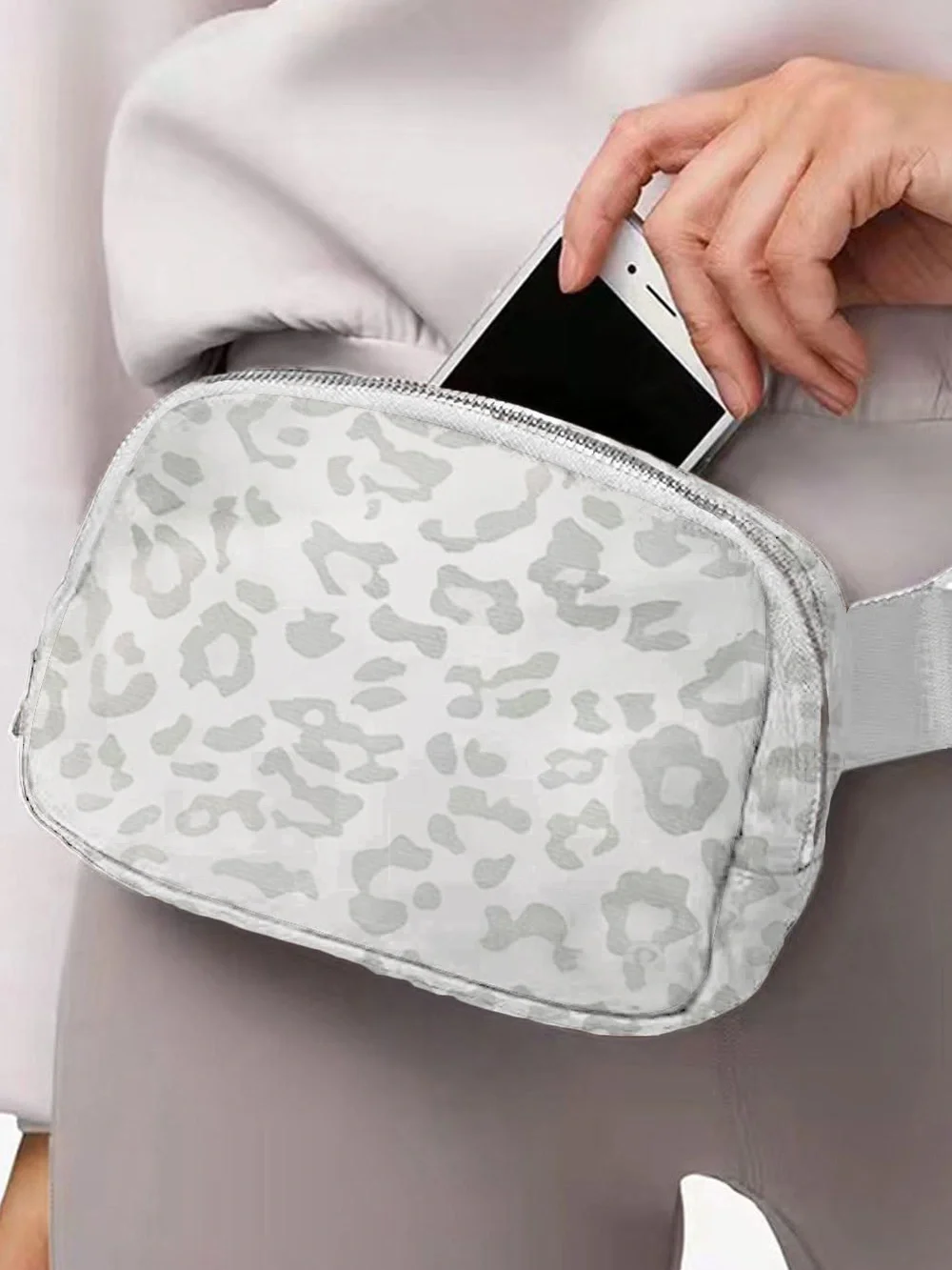 White Leopard Print Belt Bag - Women's Key & Card Holder
